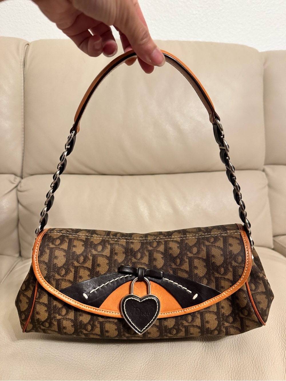Christian Dior trotter Romantic brown Shoulder Bag with Heart Charm